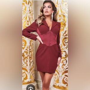 NWT LAVISH ALICE Dress Burgundy Satin Mix Corset Blazer Size 6